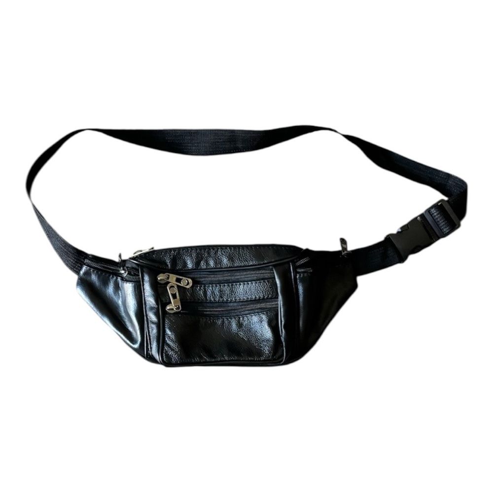 Black Leather Men's Waist Bag